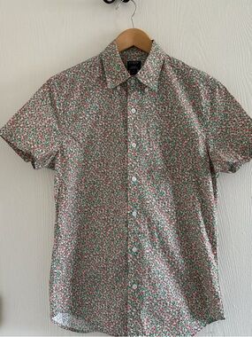 J.Crew Flex Washed Floral Button Down Shirt Mens Small StretchCotton Short Sleev